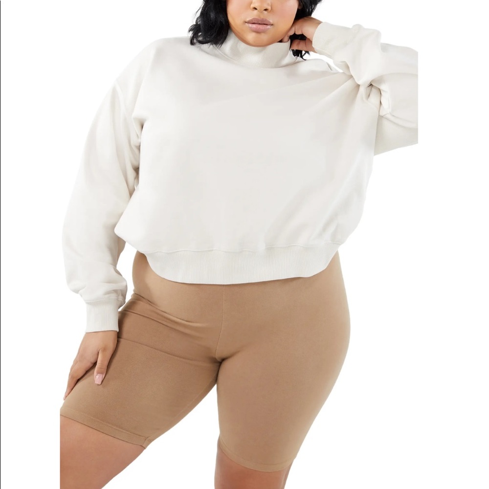 NWT Good American Mock Neck Sweatshirt bone color Size 4/ 14-16